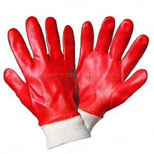 Перчатки рабочие с полным ПВХ покрытием кисти, МБС (XL), красные (AWG-O-04) AIRLINE, AWG-O-04